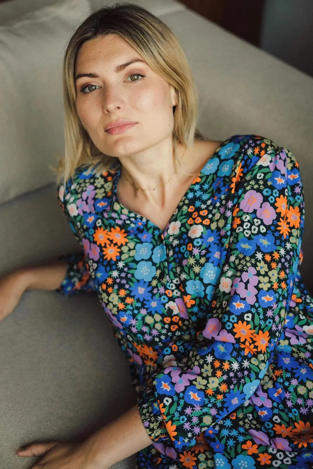 Vestido Melanie Midi Smock Multi Busy Floral - ECRU