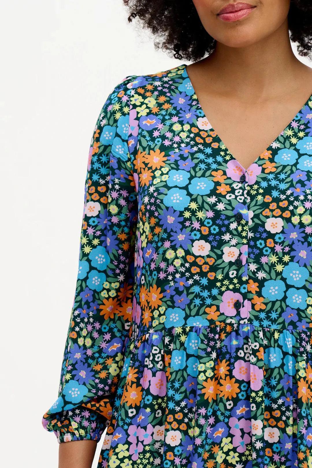 Vestido Melanie Midi Smock Multi Busy Floral - ECRU