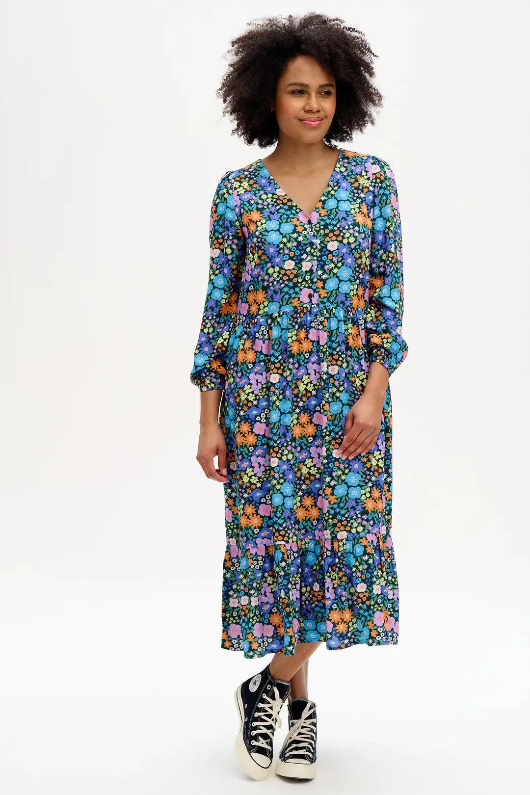 Vestido Melanie Midi Smock Multi Busy Floral - ECRU