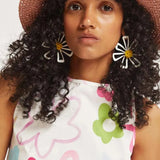 Vestido Midi Blanco Flores - ECRU