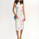 Vestido Midi Blanco Flores - ECRU