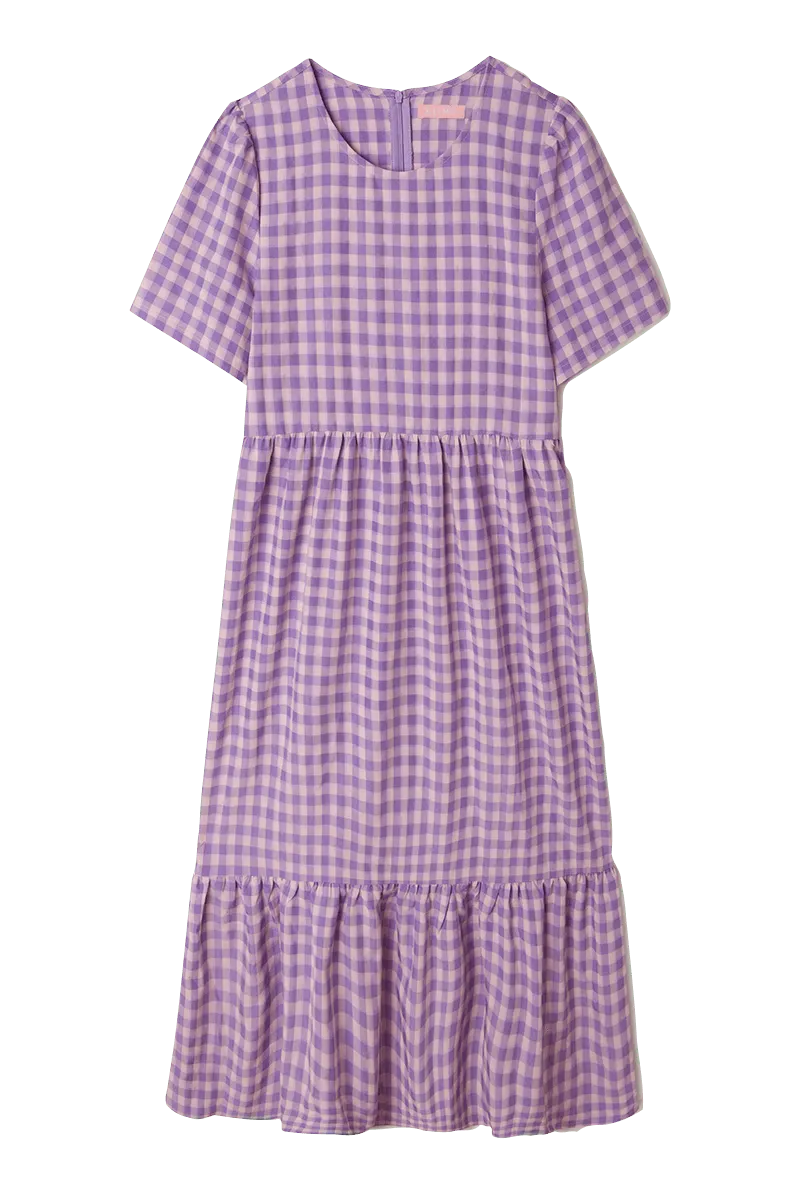 Vestido midi cuadros vichy - ECRU