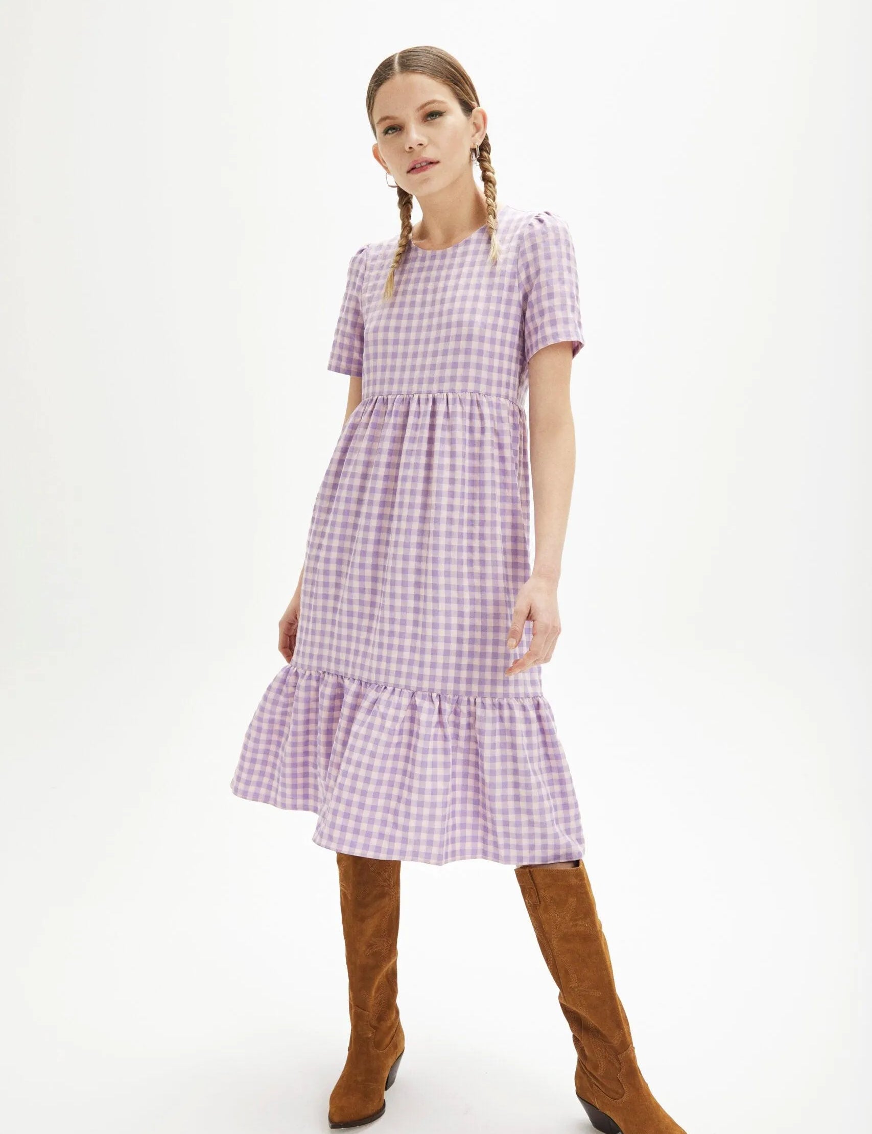 Vestido midi cuadros vichy - ECRU