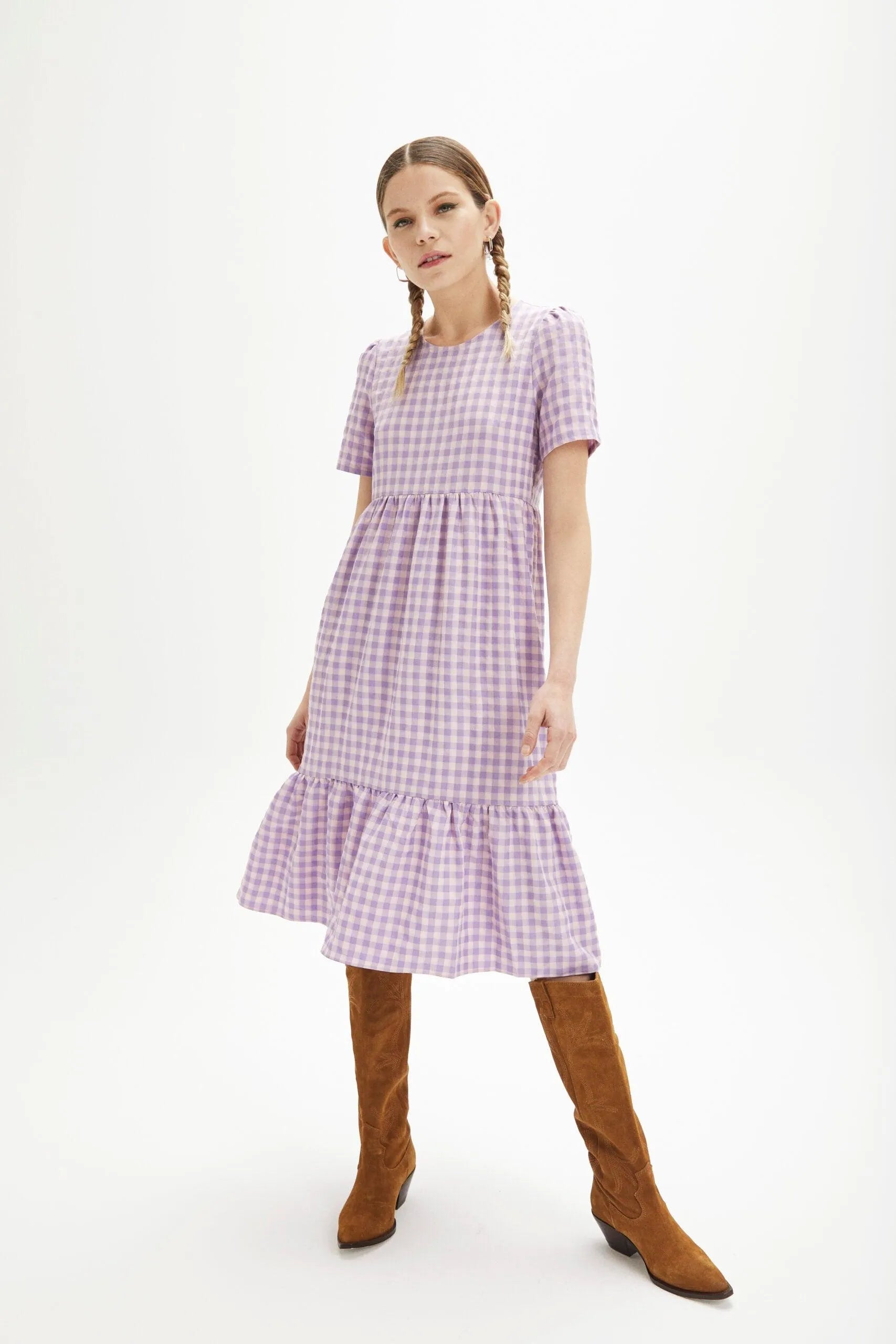 Vestido midi cuadros vichy - ECRU