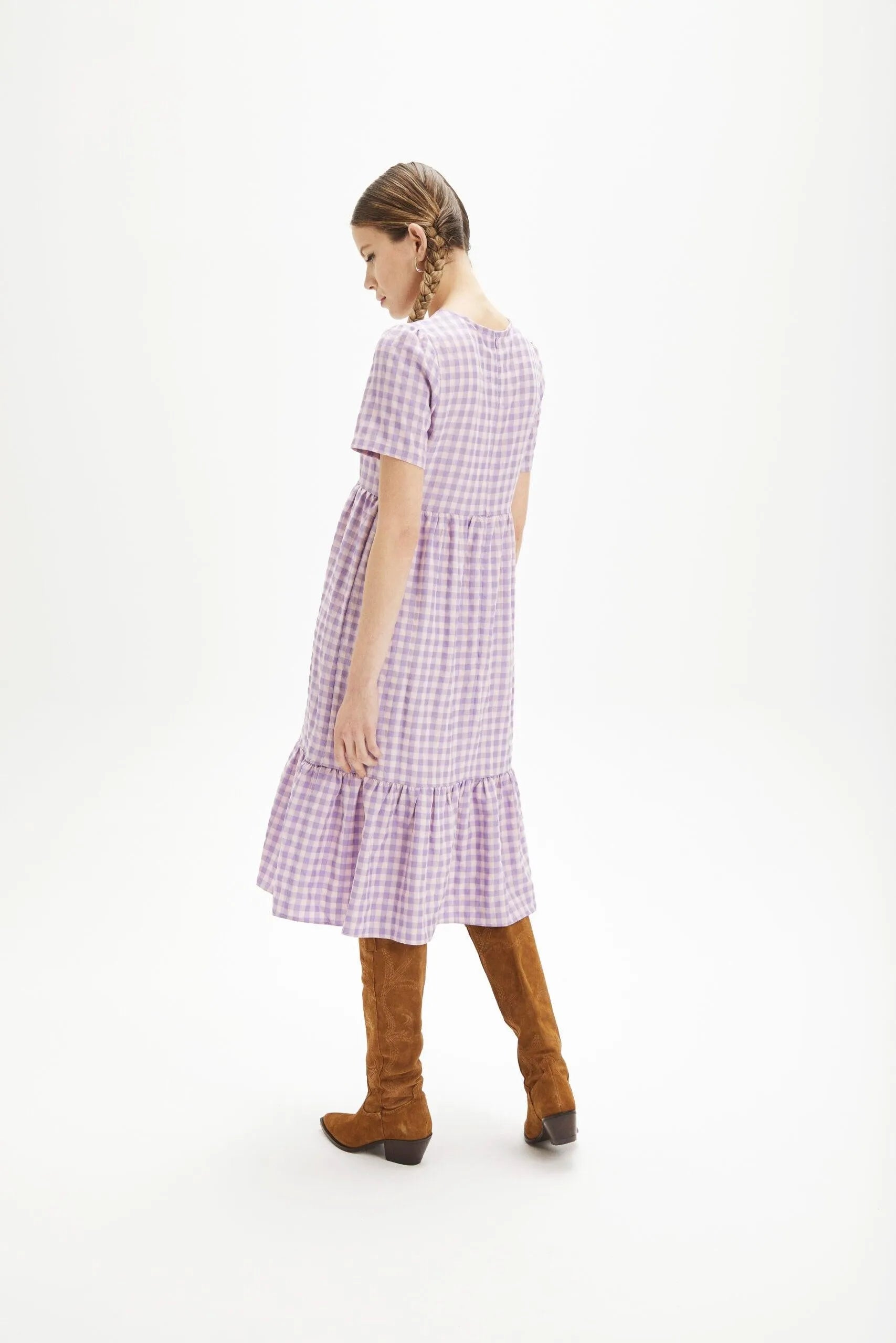 Vestido midi cuadros vichy - ECRU