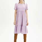 Vestido midi cuadros vichy - ECRU