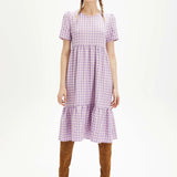 Vestido midi cuadros vichy - ECRU