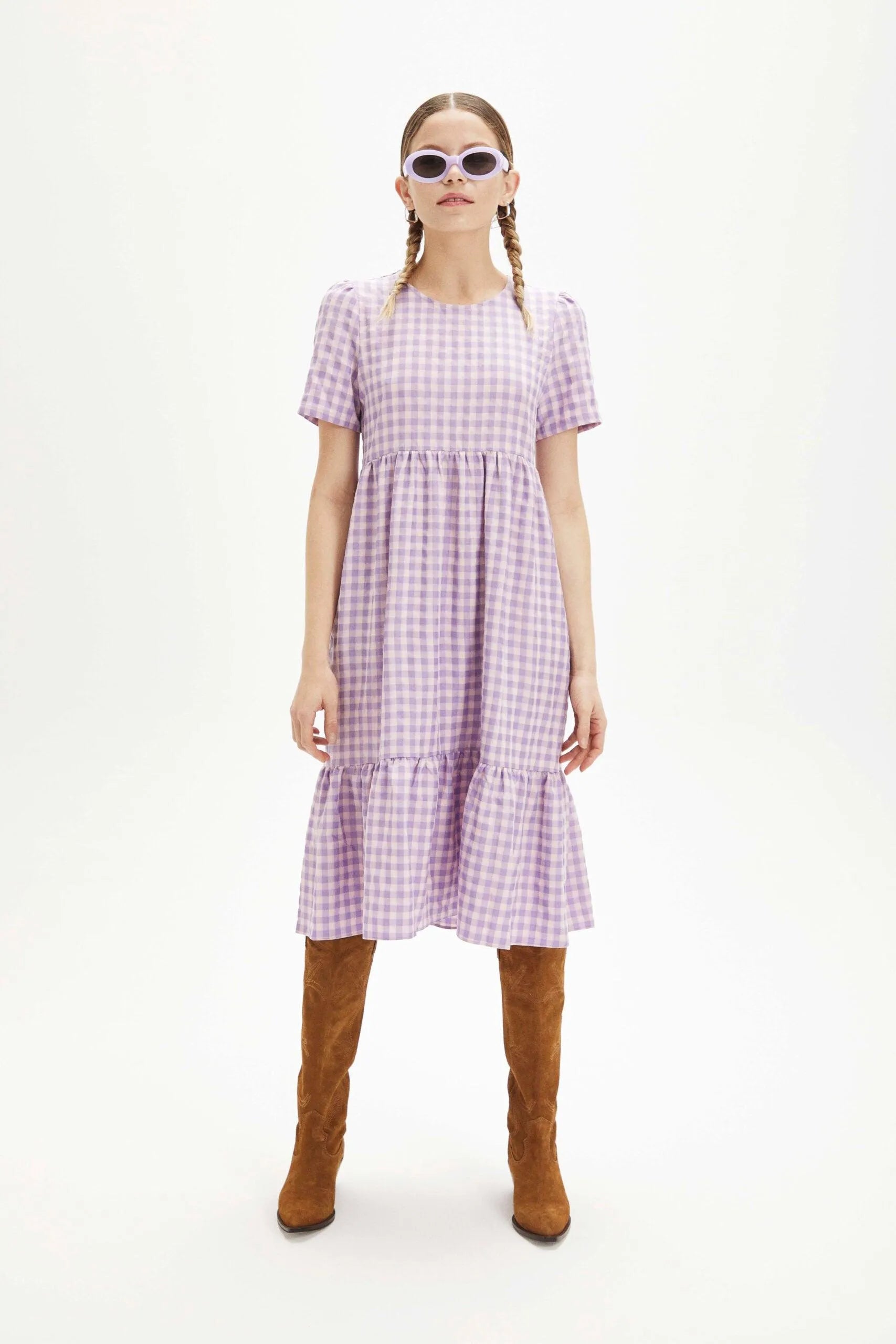 Vestido midi cuadros vichy - ECRU