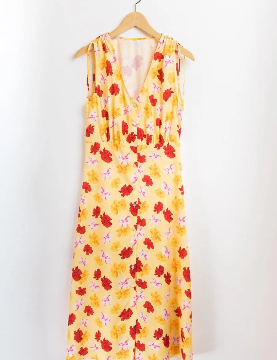 Vestido Midi Flores - ECRU