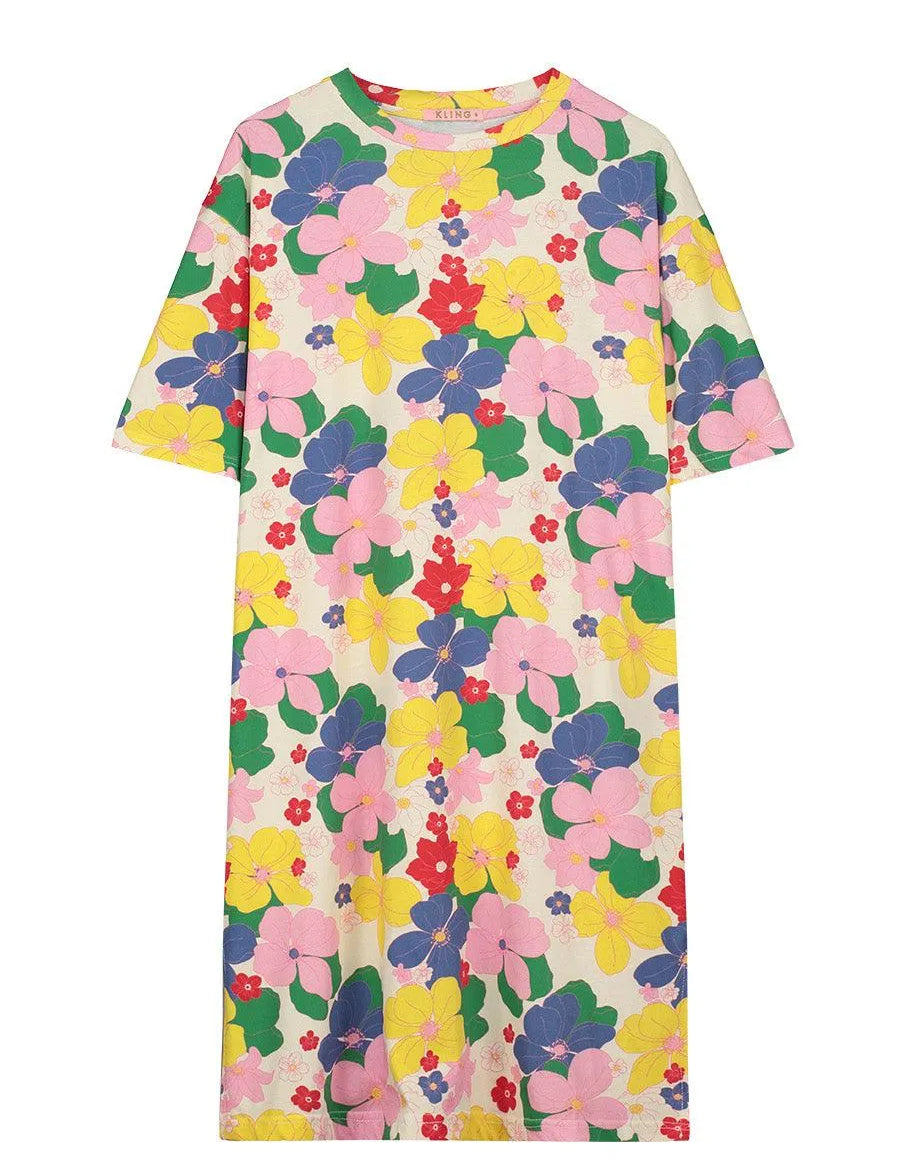 Vestido midi flores - ECRU