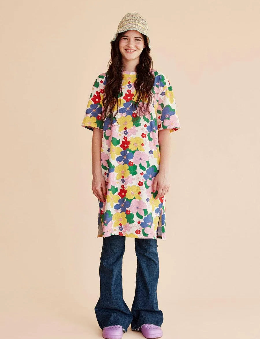 Vestido midi flores - ECRU