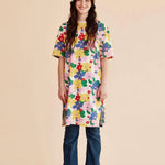 Vestido midi flores - ECRU