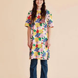 Vestido midi flores - ECRU