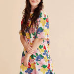 Vestido midi flores - ECRU