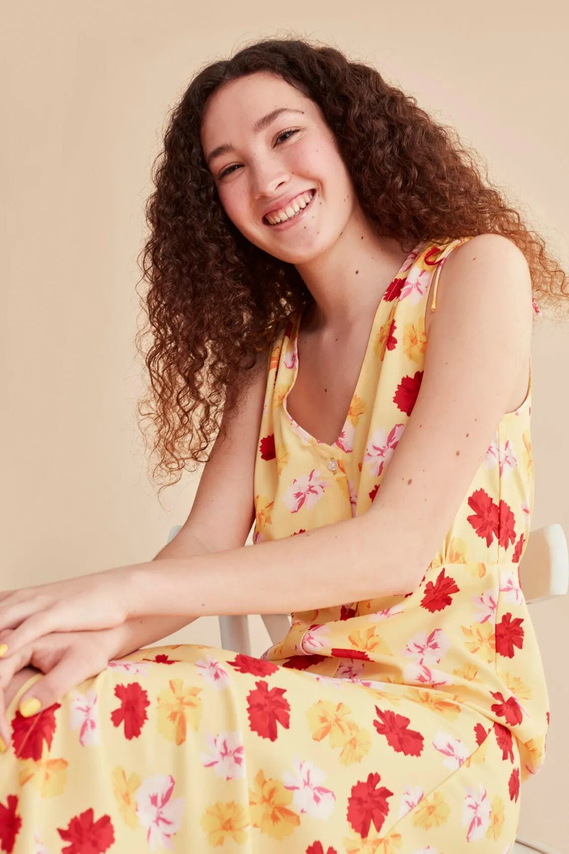 Vestido Midi Flores - ECRU