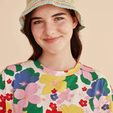 Vestido midi flores - ECRU