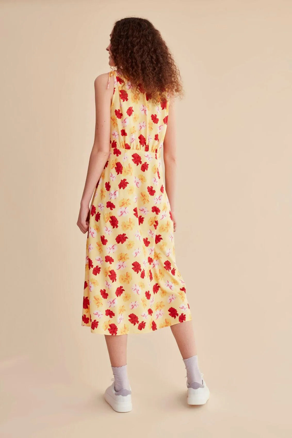 Vestido Midi Flores - ECRU