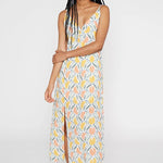 Vestido midi lencero con nudo en escote estampado vegetal - ECRU