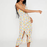 Vestido midi lencero con nudo en escote estampado vegetal - ECRU