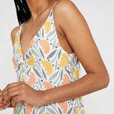 Vestido midi lencero con nudo en escote estampado vegetal - ECRU