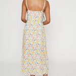 Vestido midi lencero con nudo en escote estampado vegetal - ECRU