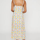 Vestido midi lencero con nudo en escote estampado vegetal - ECRU