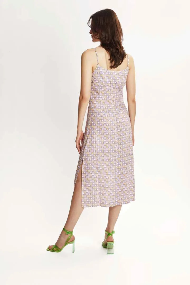 Vestido midi lencero corazones - ECRU