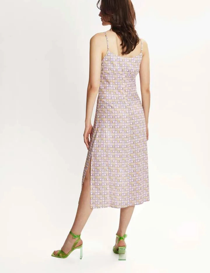 Vestido midi lencero corazones - ECRU