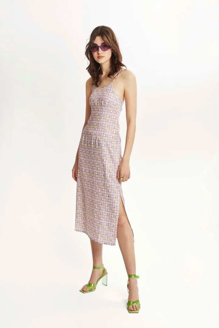 Vestido midi lencero corazones - ECRU