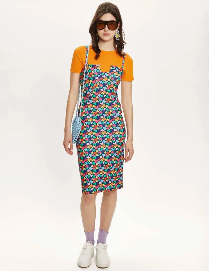 Vestido midi tirantes corazones - ECRU