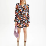 Vestido mini estampado - ECRU