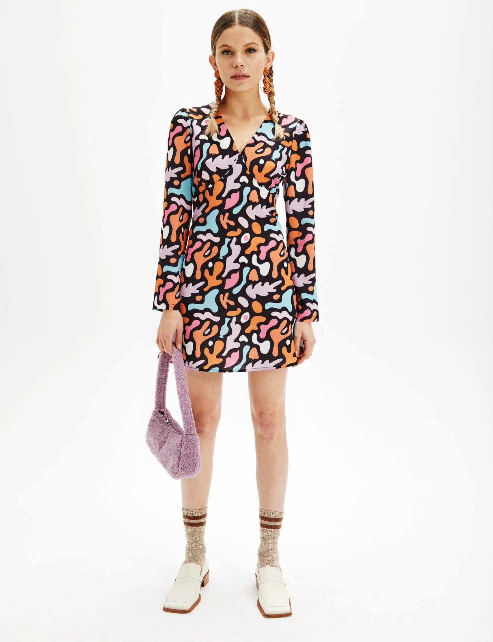 Vestido mini estampado - ECRU