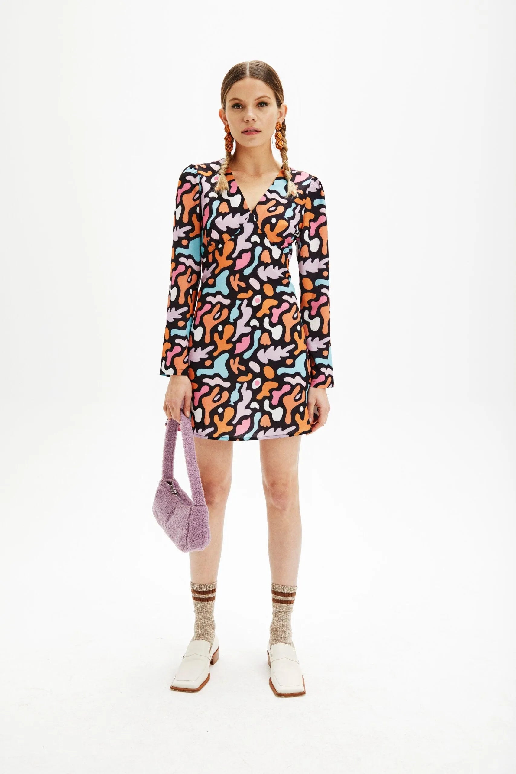 Vestido mini estampado - ECRU