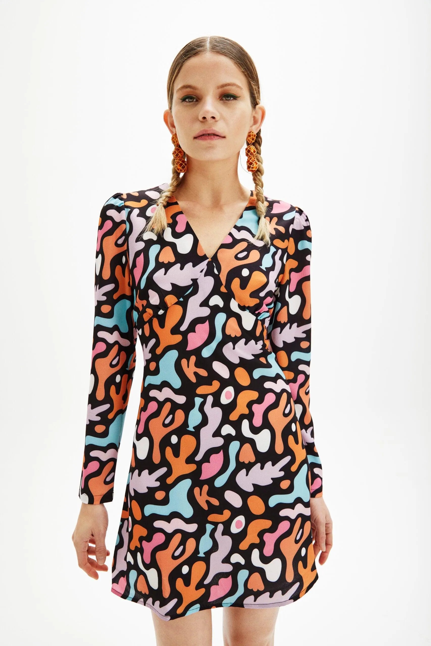 Vestido mini estampado - ECRU