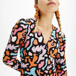 Vestido mini estampado - ECRU