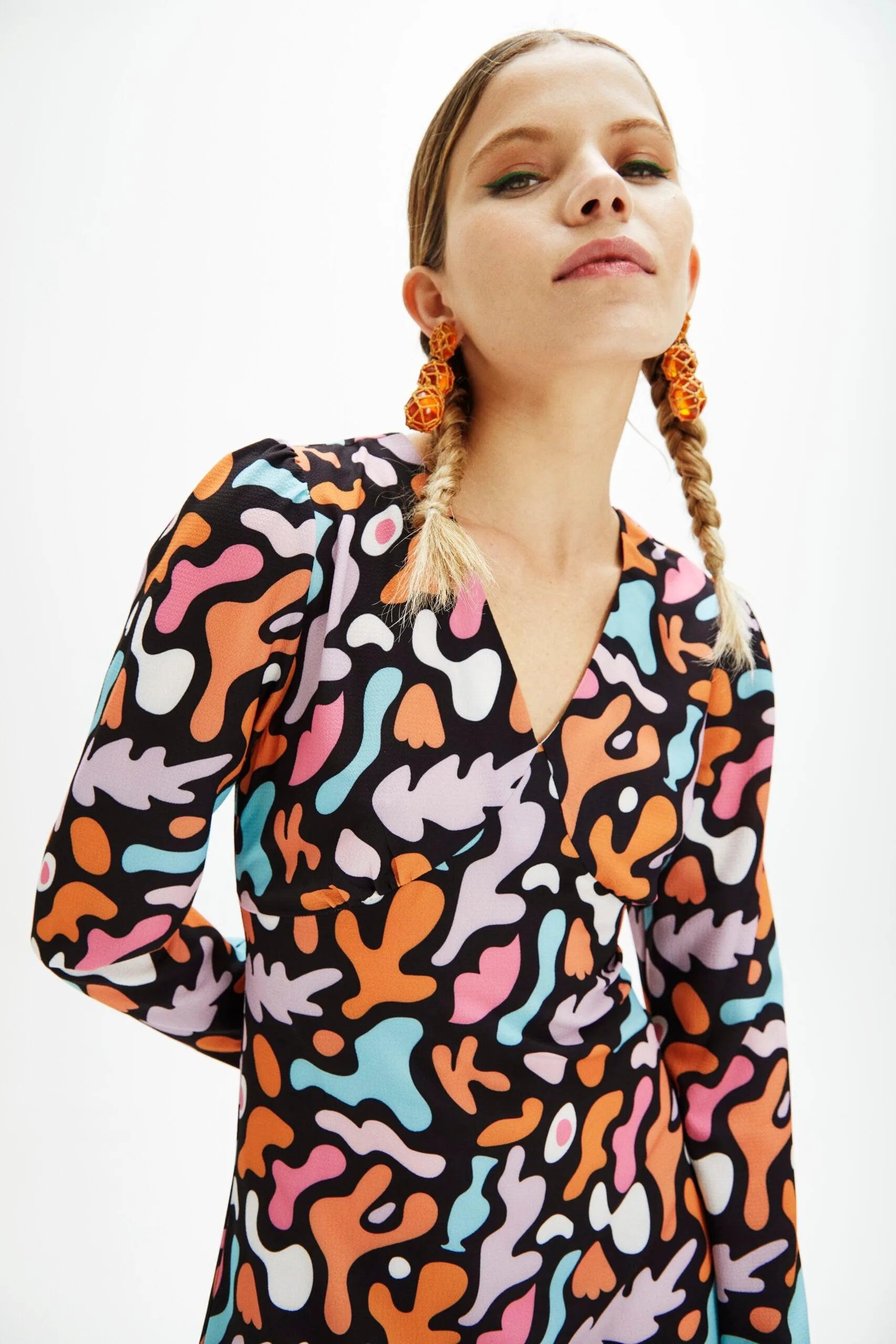 Vestido mini estampado - ECRU