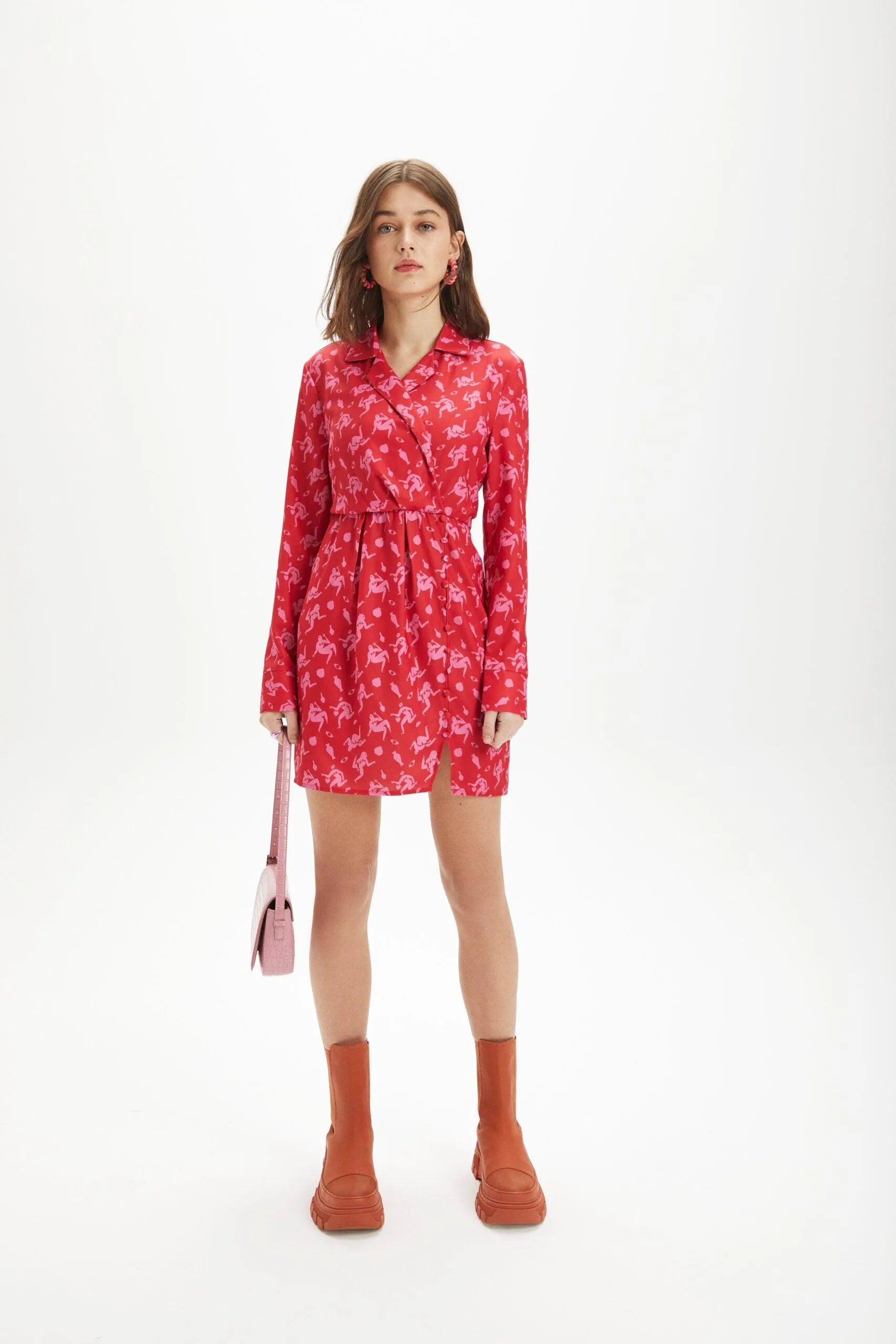 Vestido mini manga larga siluetas - ECRU