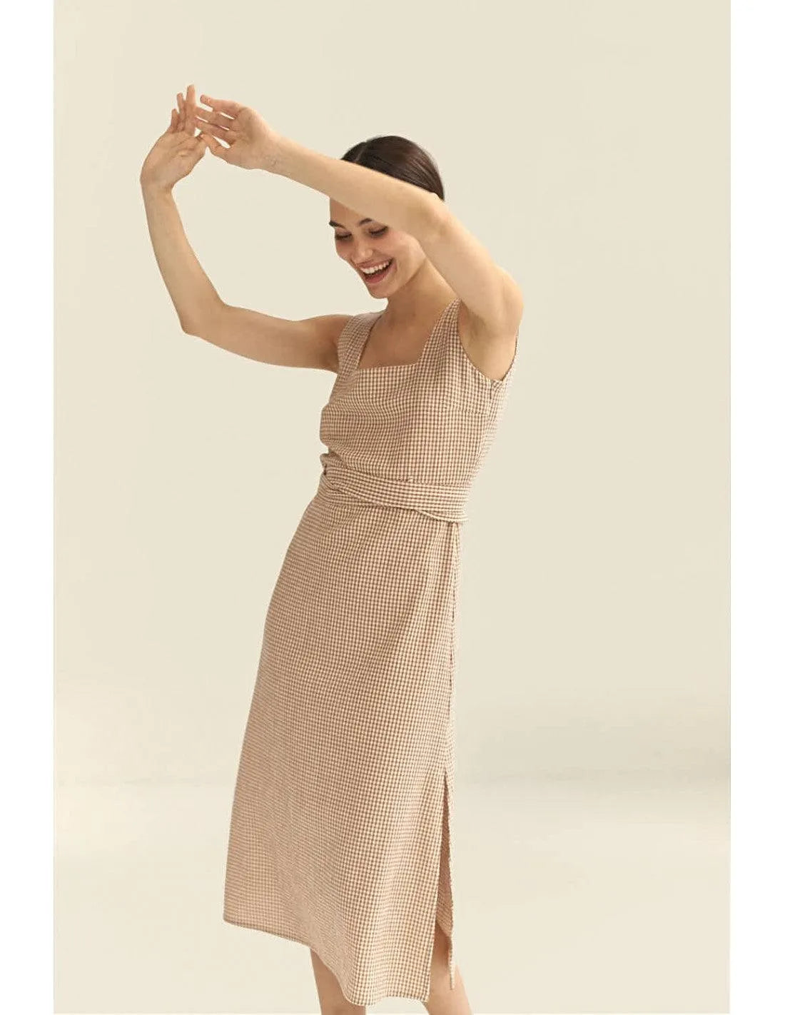 Vestido Mus&Bombon Jolo Midi en Vichy Rosa - ECRU