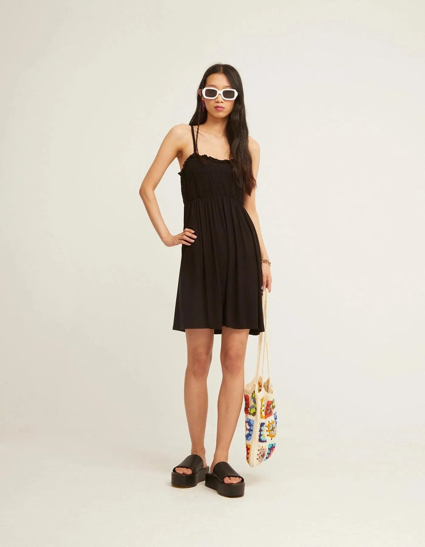 Vestido Nido de Abeja Negro - ECRU