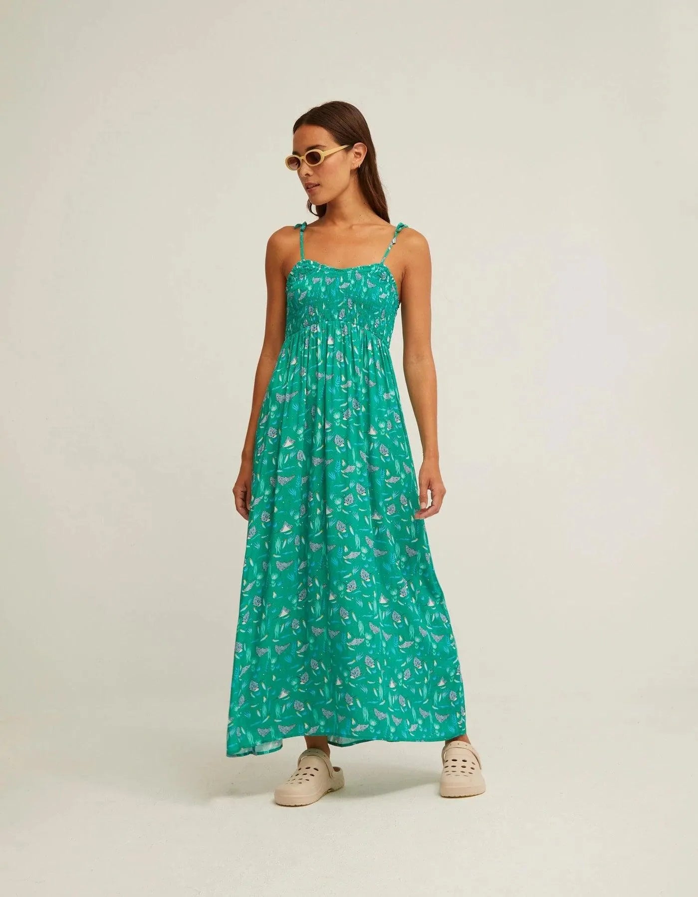 Vestido Nido de Abeja Ocean Vert - ECRU