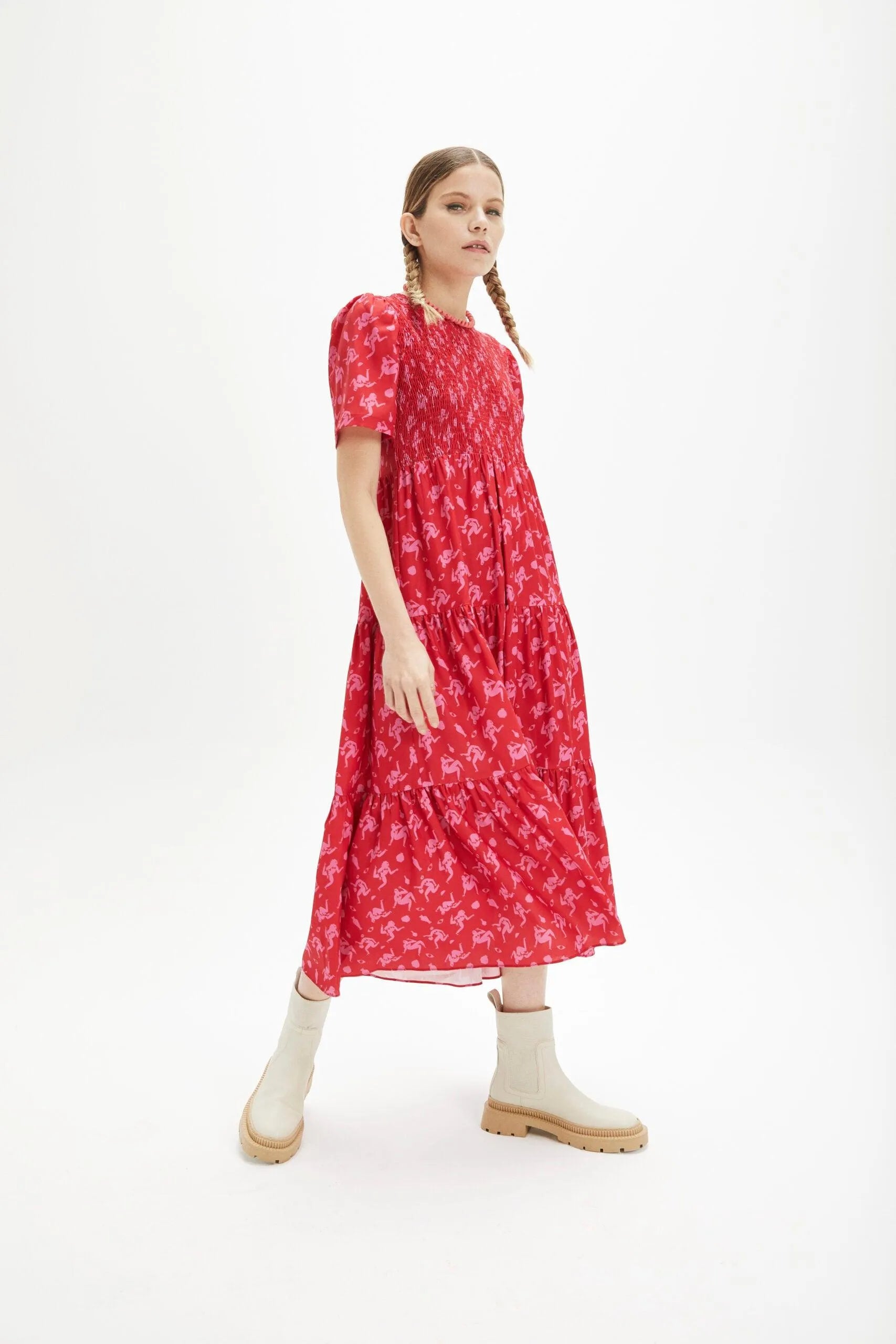 Vestido nido de abeja siluetas - ECRU