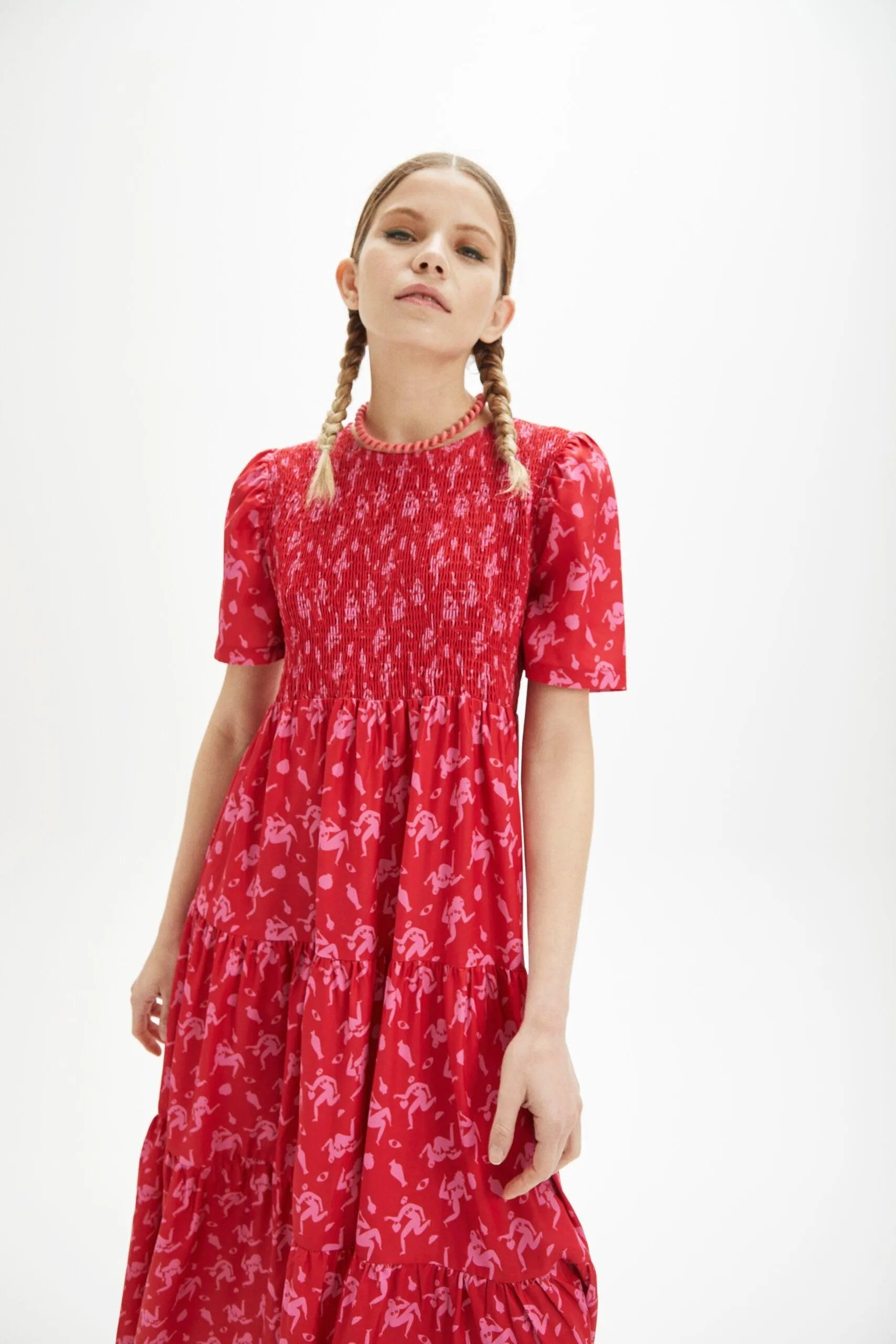 Vestido nido de abeja siluetas - ECRU