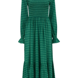 Vestido Penny Midi Shirred Green Gingham - ECRU