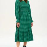 Vestido Penny Midi Shirred Green Gingham - ECRU