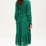 Vestido Penny Midi Shirred Green Gingham - ECRU