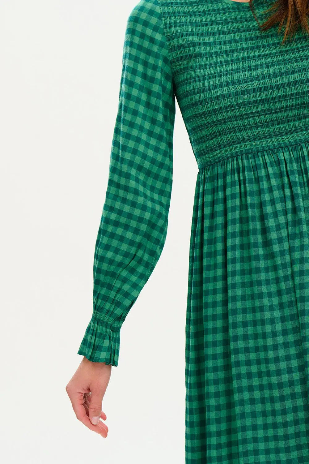 Vestido Penny Midi Shirred Green Gingham - ECRU