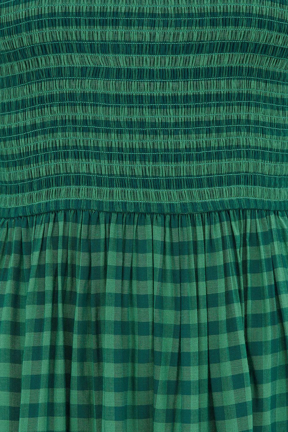 Vestido Penny Midi Shirred Green Gingham - ECRU