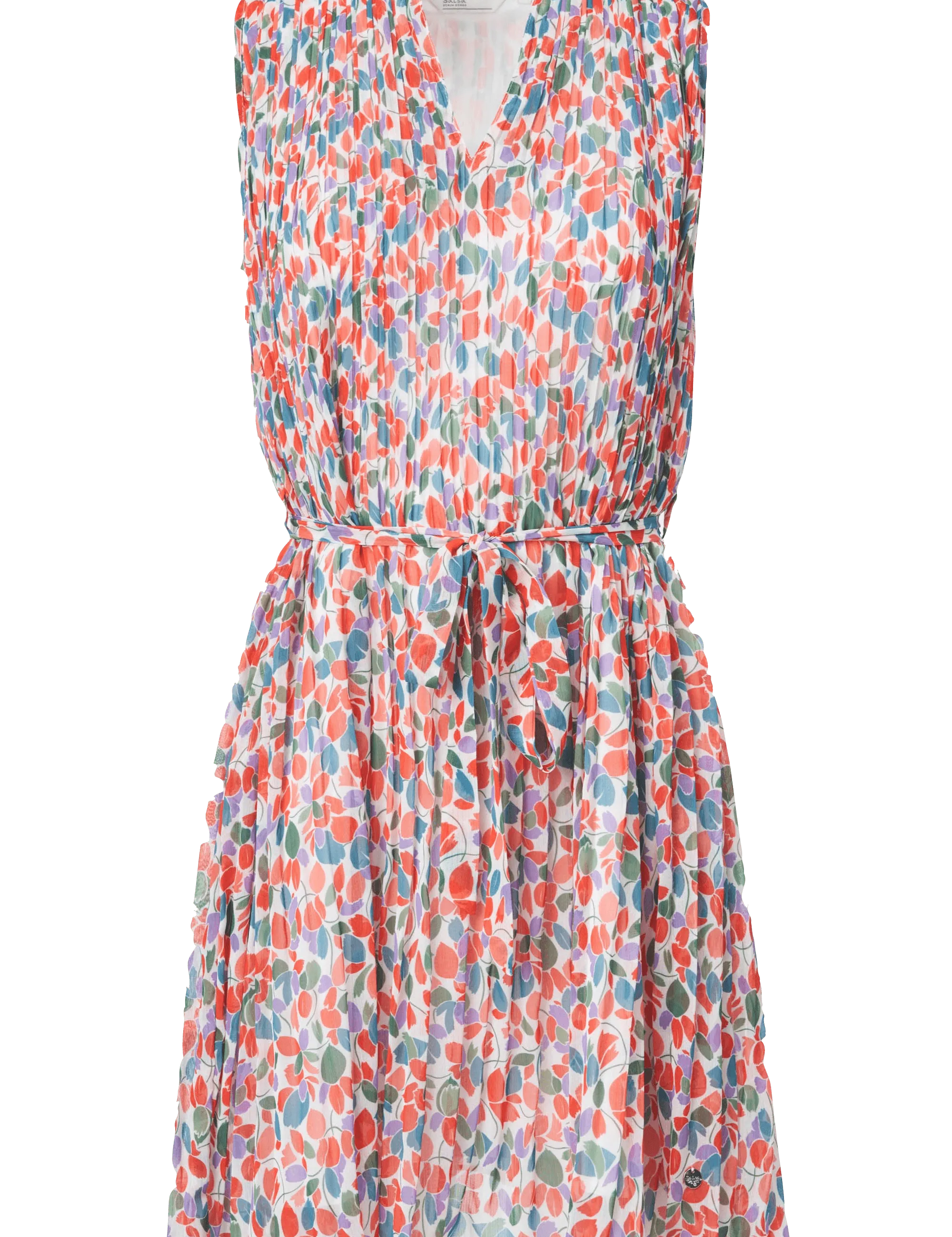 Vestido plisado con microprint - ECRU