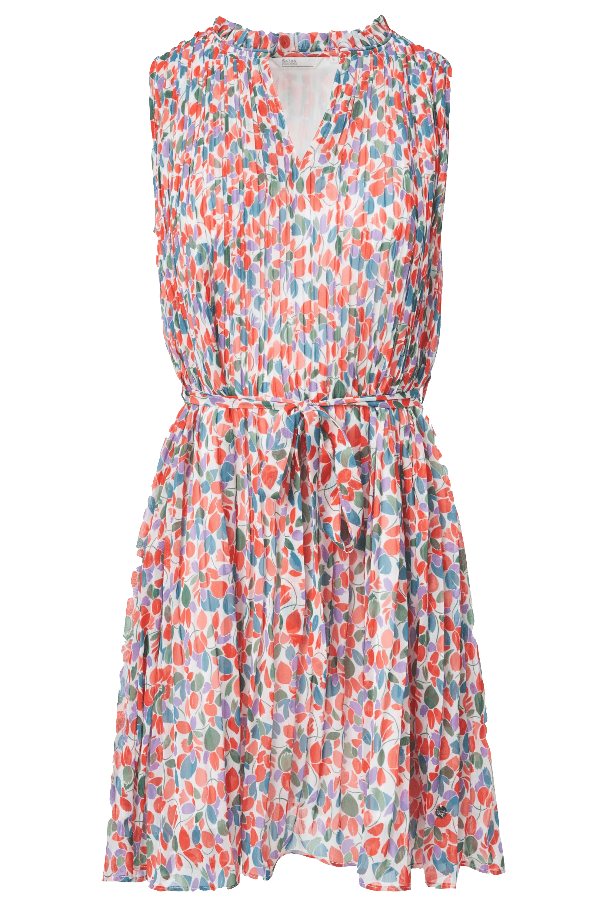 Vestido plisado con microprint - ECRU