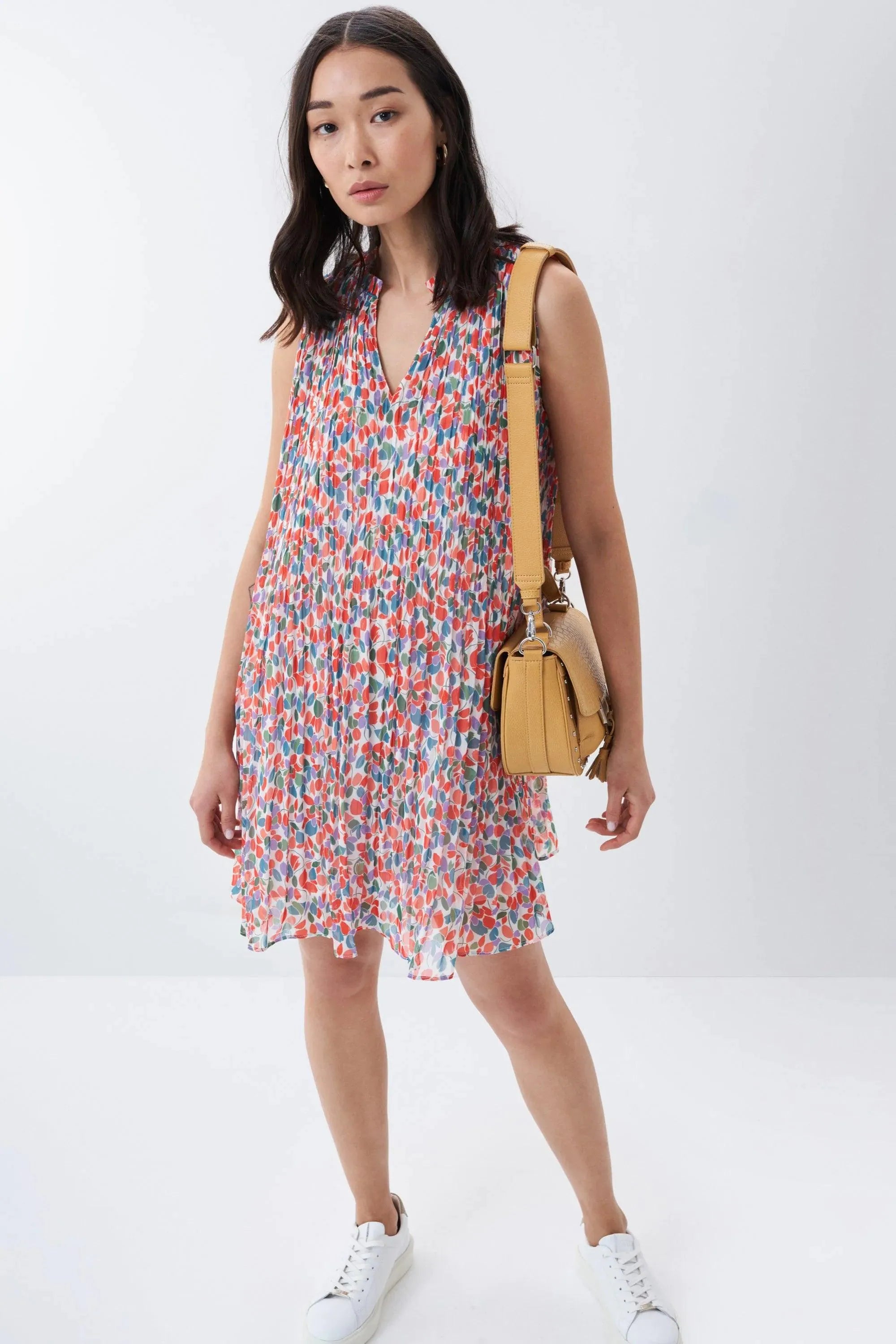 Vestido plisado con microprint - ECRU